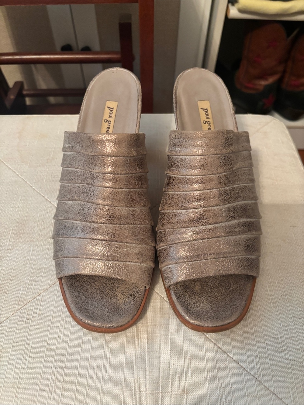 Paul Green Metallic Taupe Layered Slide Mules